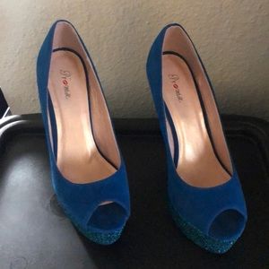 Blue Glitter Pleaser Heels